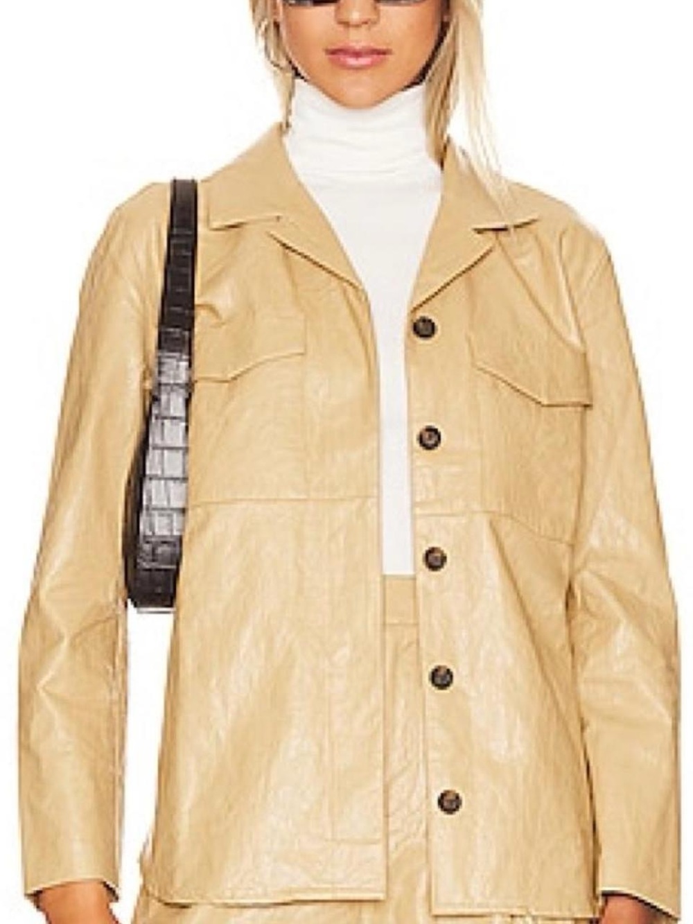 Rails Beige Faux-Leather Button Jacket